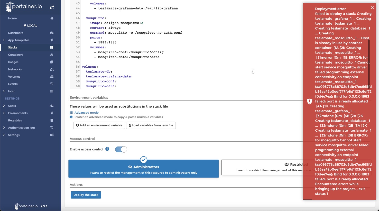 error creating a stack · Issue #6210 · portainer/portainer · GitHub