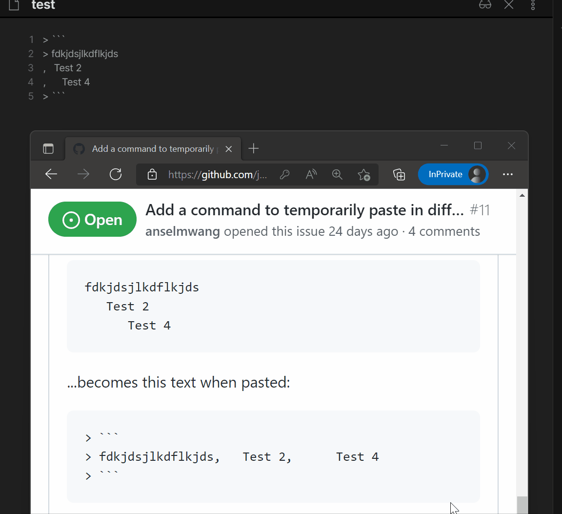 Add a command to temporarily paste in different mode · Issue 11