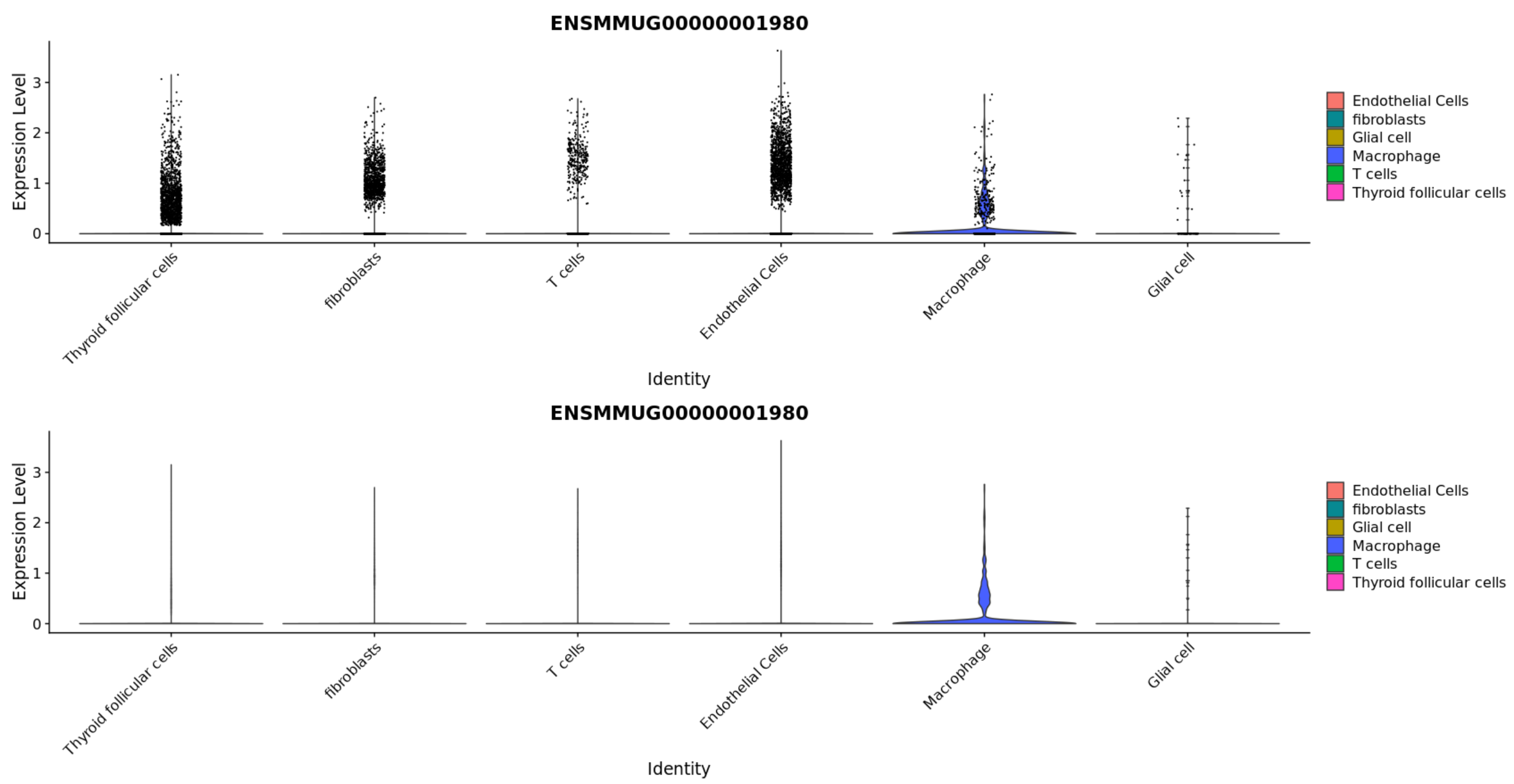 The violin picture of Seurat::VlnPlot seems not to be correct ...
