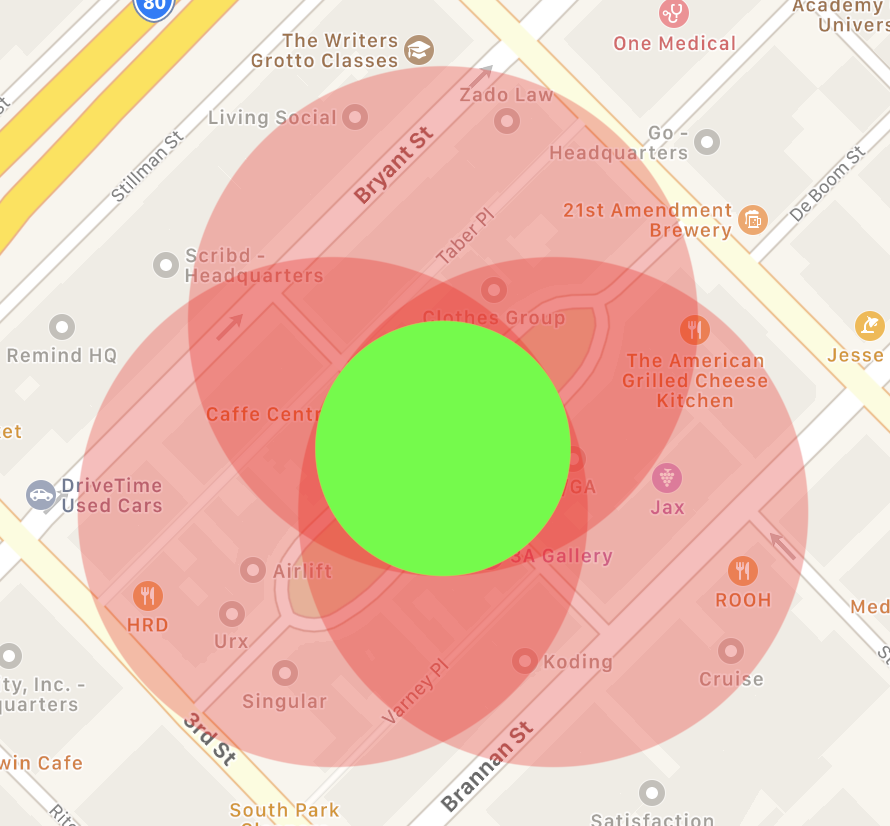 Zone enter events with radius