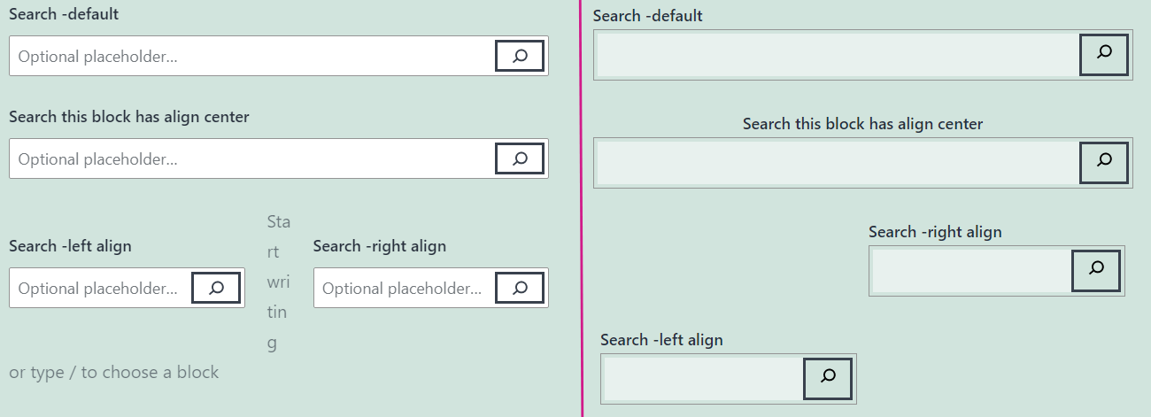 Search block with button icon does not look the same in the editor and ...