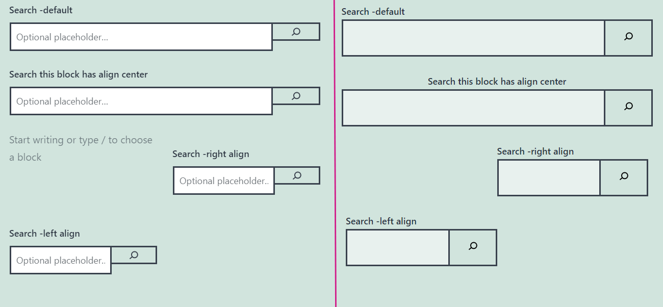 Search block with button icon does not look the same in the editor and ...
