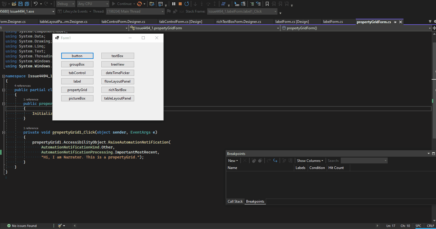 Accessibility WinForms Other Controls Should Support UIA Notification