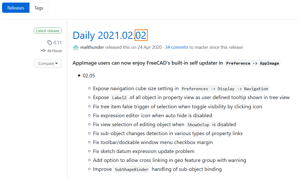Release version number in the change log does not match the most recent ...