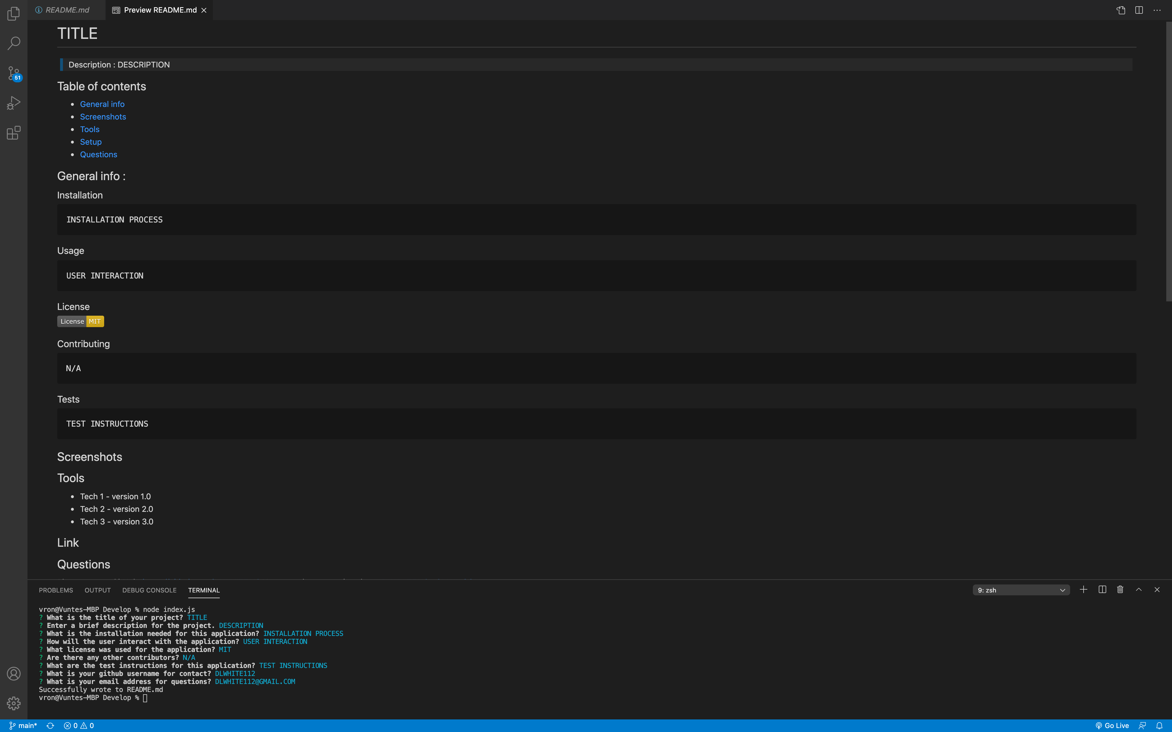 GitHub - dlwhite112/Handy-dandy-README-Generator: This Generator is a ...