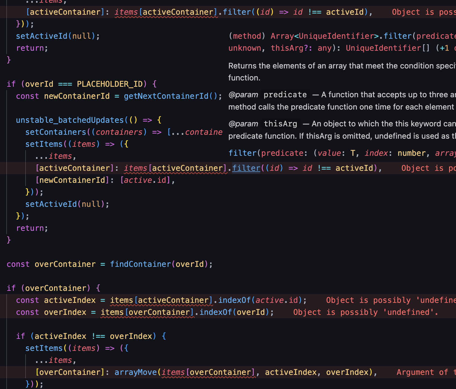 `MultipleContainers.tsx` is full of typescript errors · Issue #1052 ...