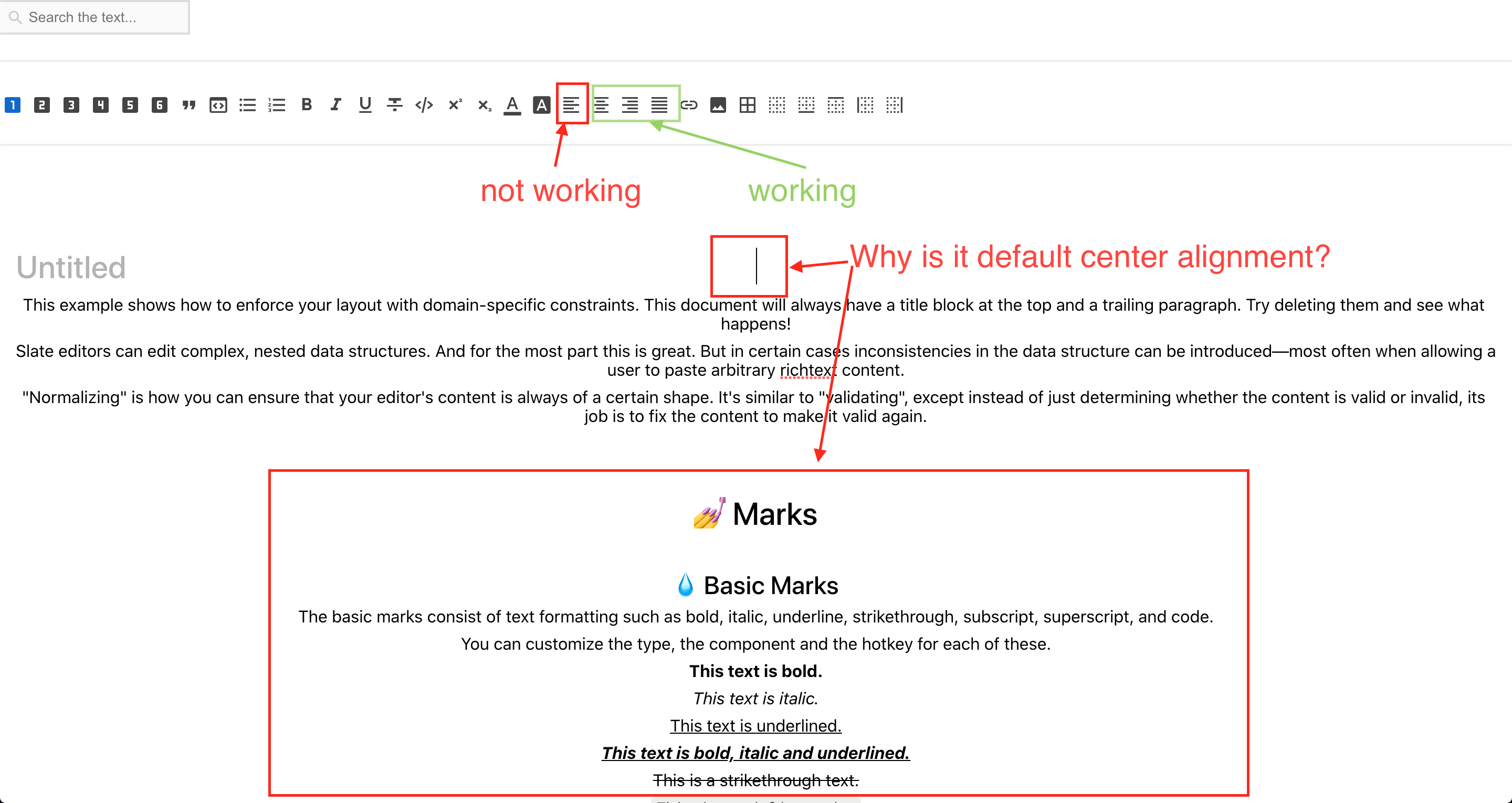 Default alignment is center and can't align to left by ToolbarAlign ...