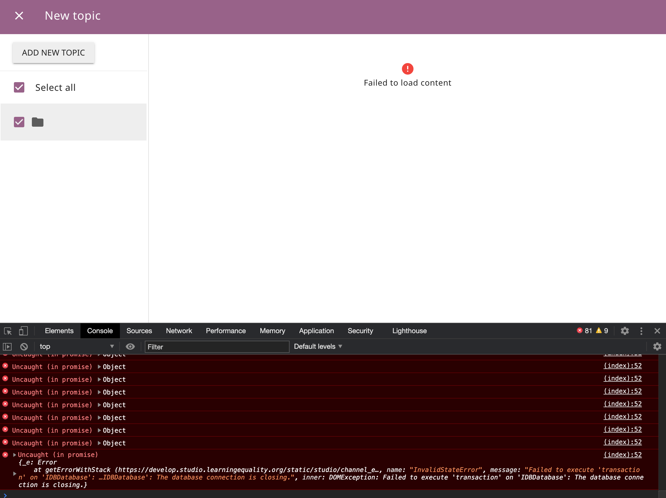 Got "Failed to load content" message when creating a new topic · Issue ...