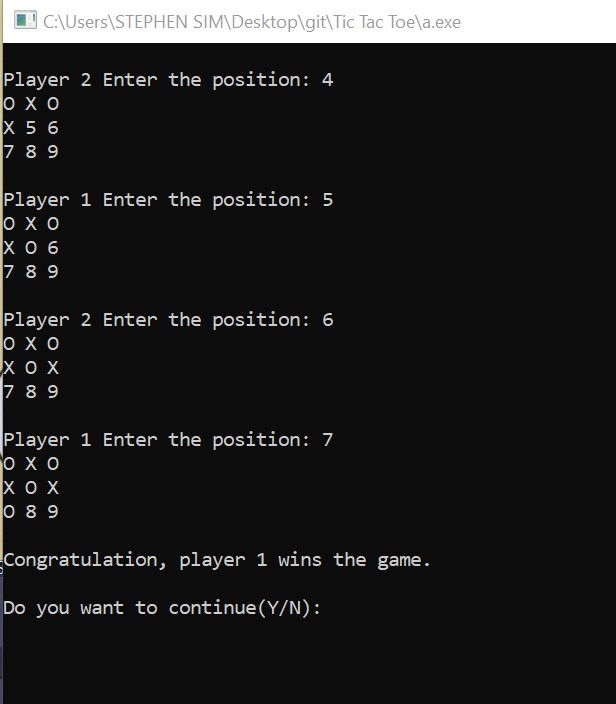 GitHub - Stephen-Sim/Tic-Tac-Toe: Tic Tac Toe game programmed in C++