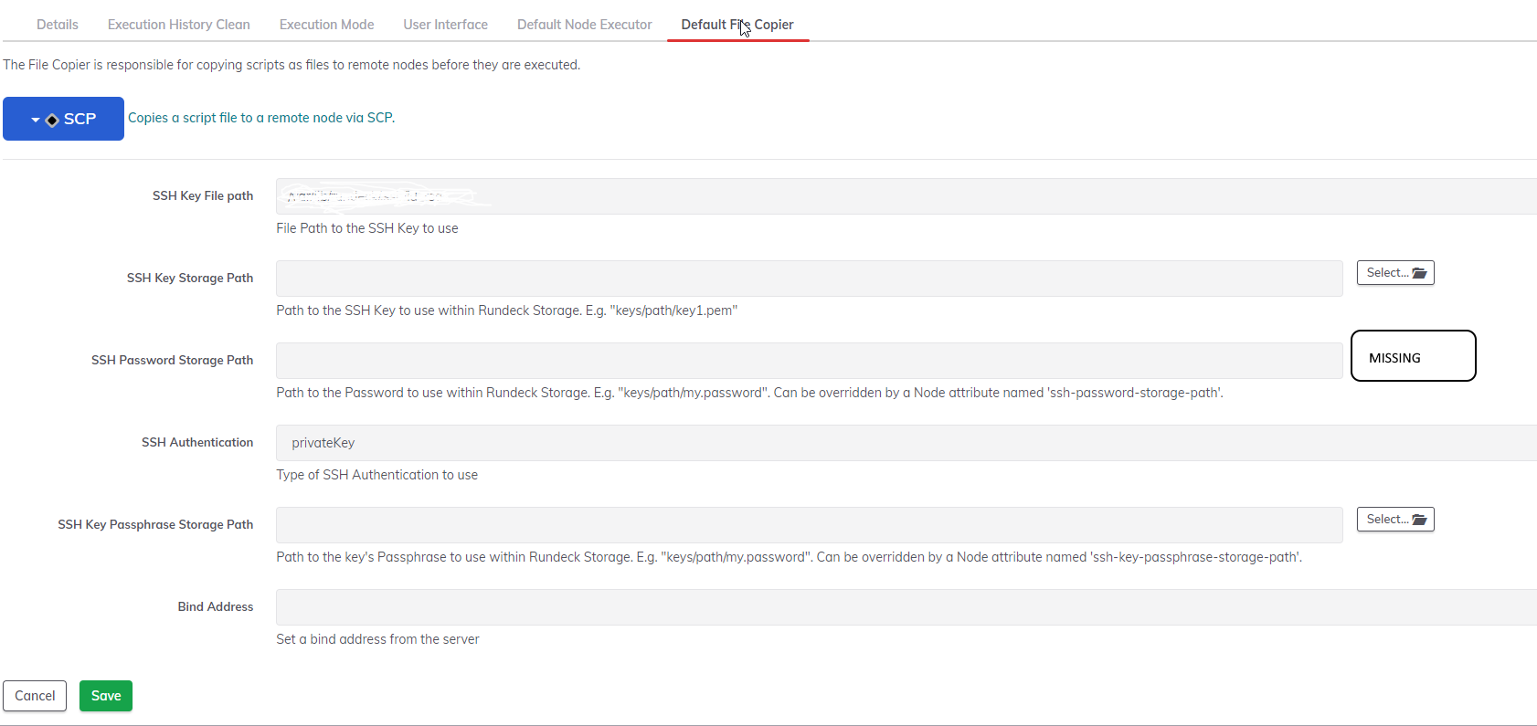 Key Storage select buttons missing throughout rundeck after upgrade to