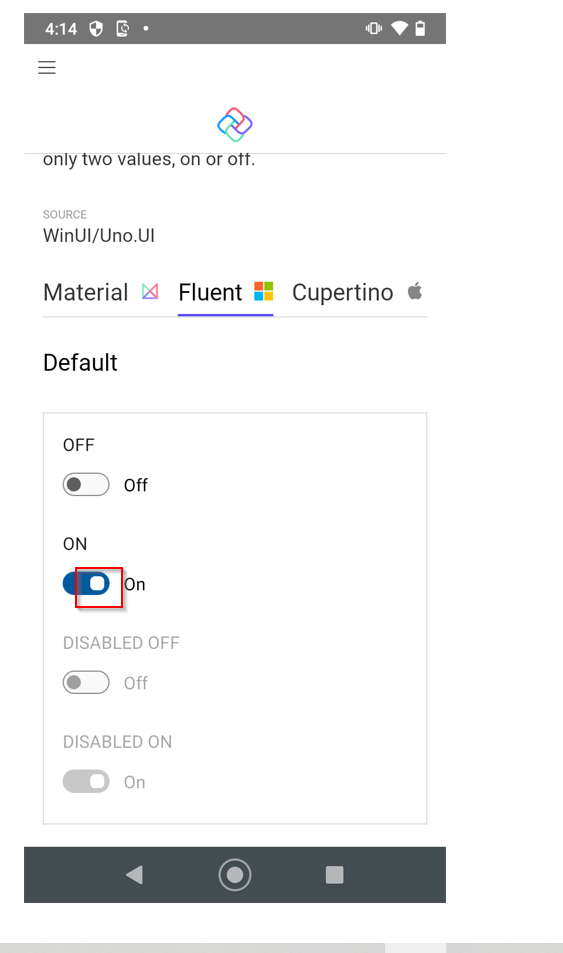 [Gallery][Android] Toggleswitch( Fluent) For ON position the circle