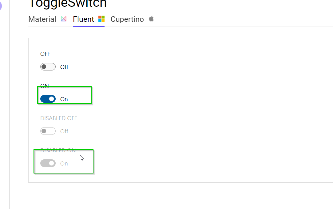 [Gallery][iOS] Fluent ToggleSwitch knob is missing in onposition