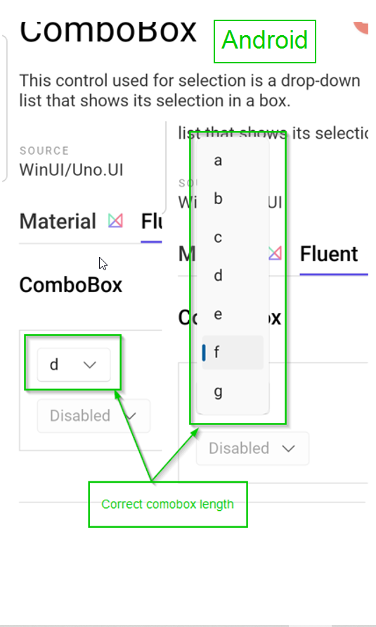 The length of the combobox is not
