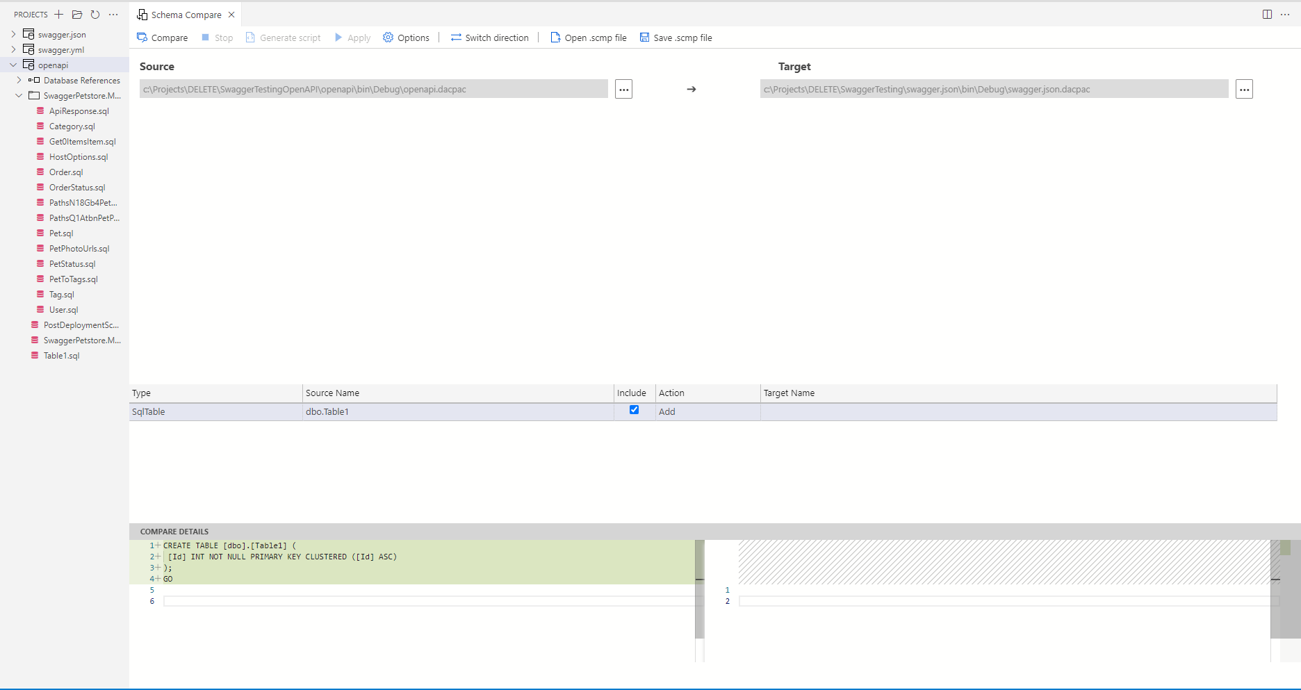 Sql database Project Schema Compare adding result windows to bottom of ...
