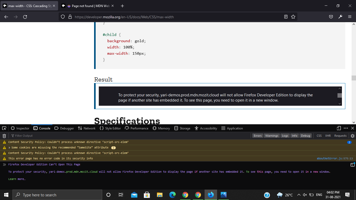 Issue with "maxwidth" live example iframe not working · Issue 8490