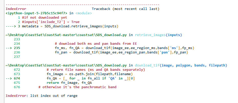 Downloading error with new function · Issue #300 · kvos/CoastSat · GitHub
