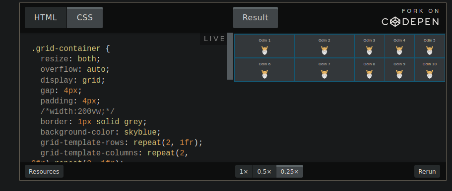 note on each code pen to zoom in & out b/w 0.25x , 0.5x & 1x in ...
