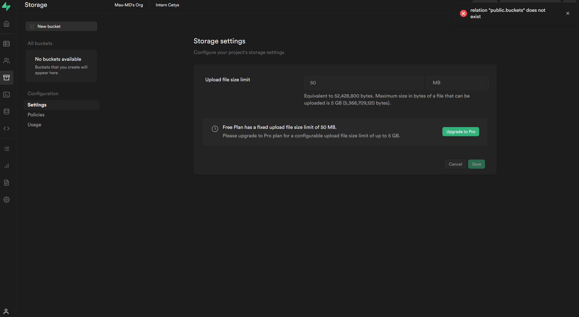 Can't create a new bucket using Supabase UI · Issue #8909 · supabase ...