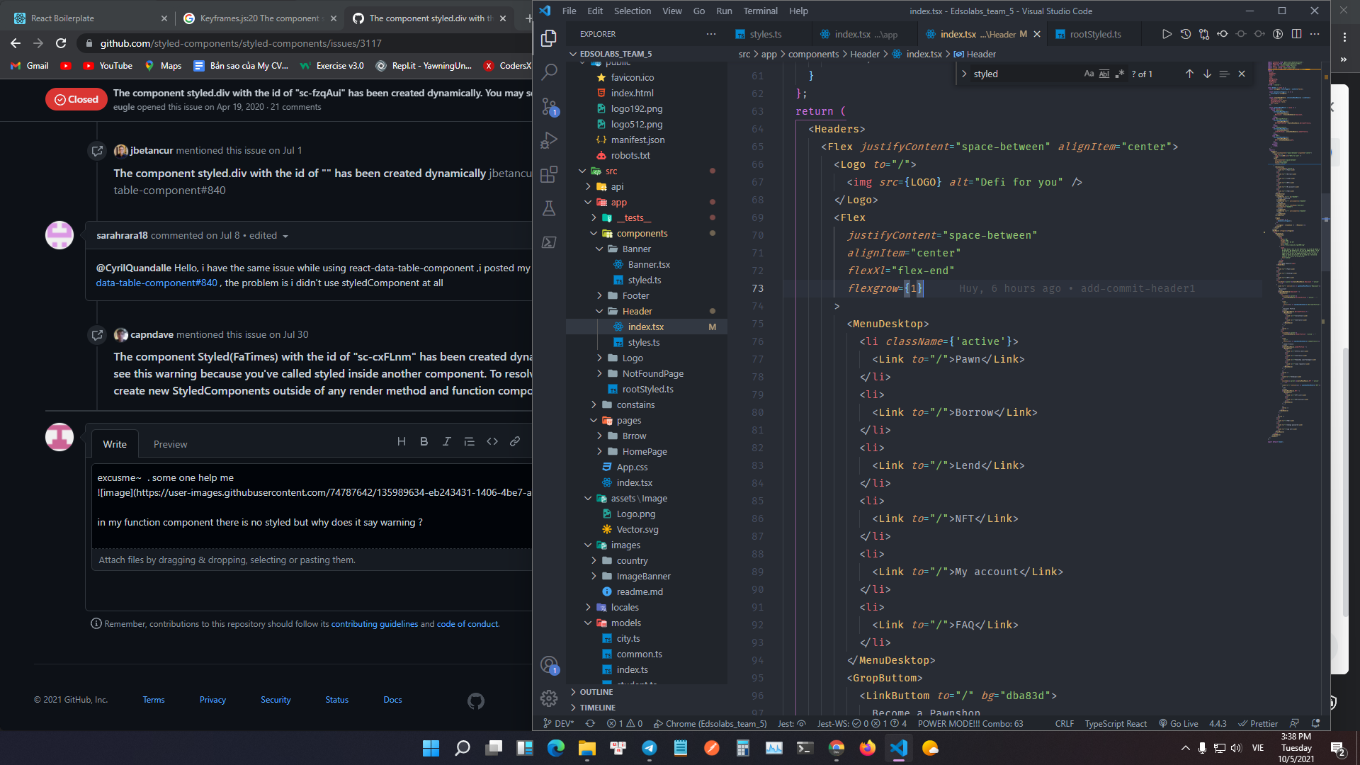 The component styled.div with the id of "sc-fzqAui" has been created ...