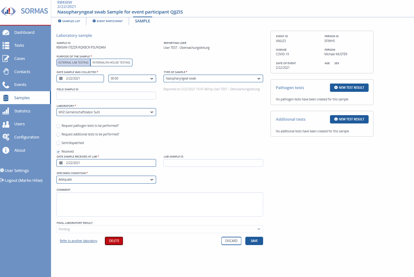 Not able to enter a result of a sample · Issue #4493 · SORMAS ...