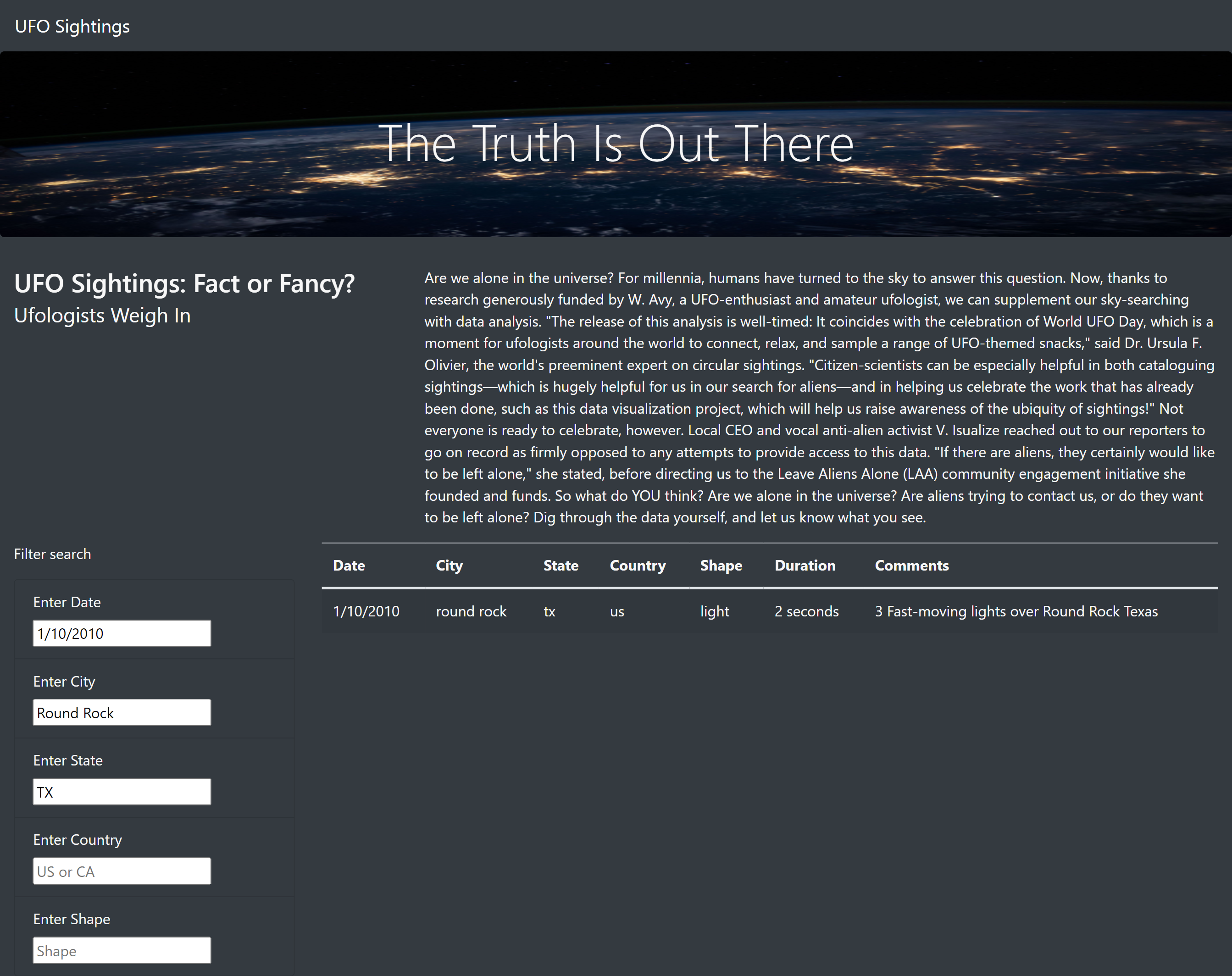 GitHub - boyerjason700/UFOs: A webpage that has a table that can be ...