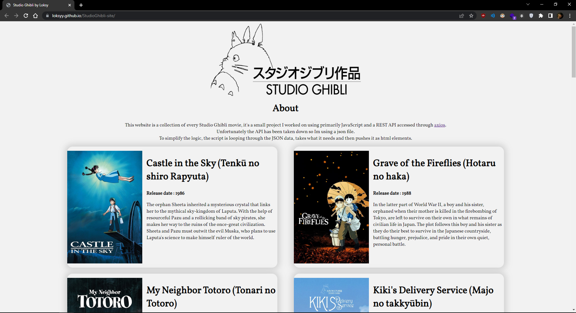 GitHub - Loksyy/StudioGhibli-site: app that contains every Studio
