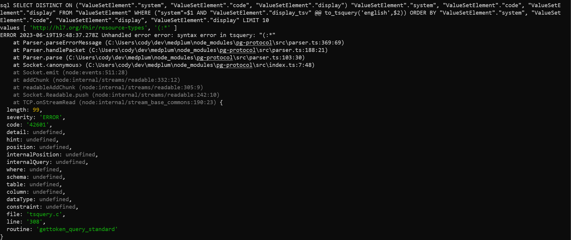 Unhandled Error ValueSet expand With Parentheses In The Input