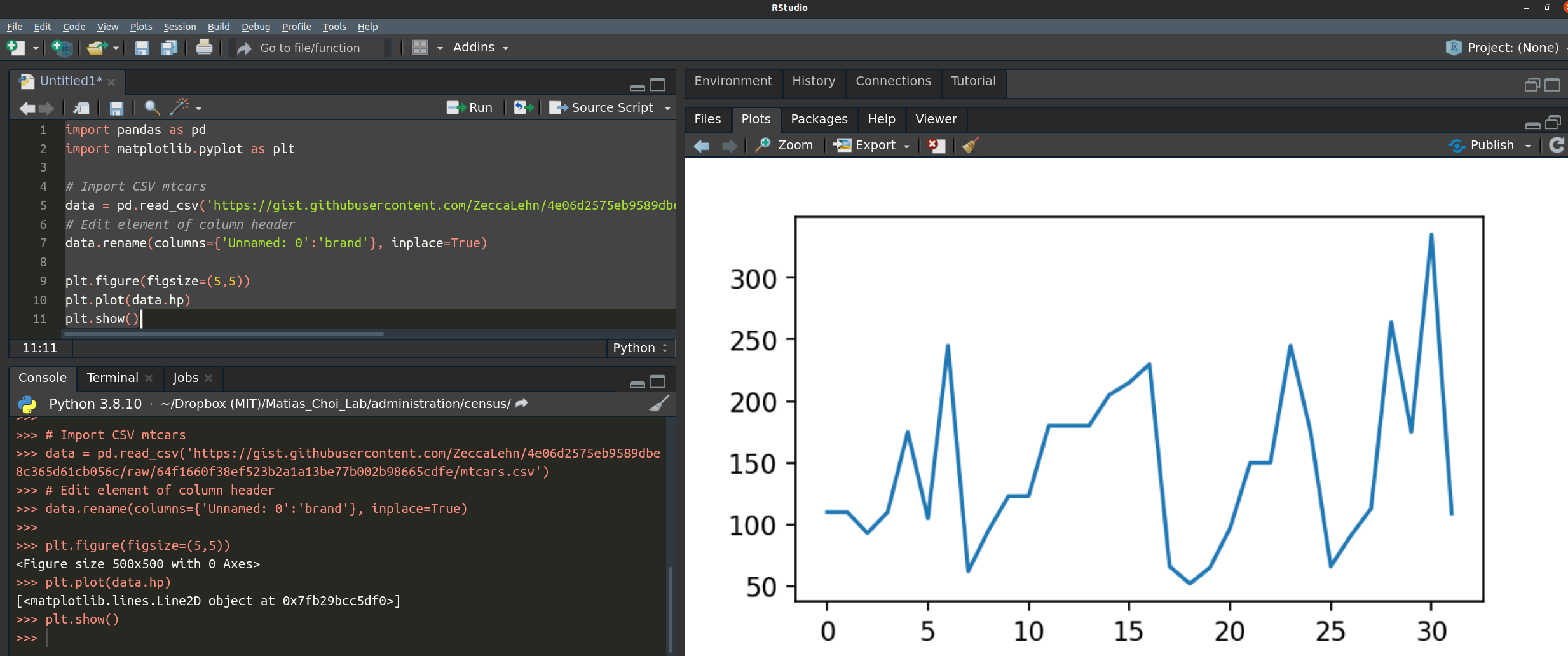 matplotlib only renders properly with the plot panel fully extended ...
