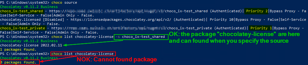 Chocolatey cannot find package from the second source (different ...
