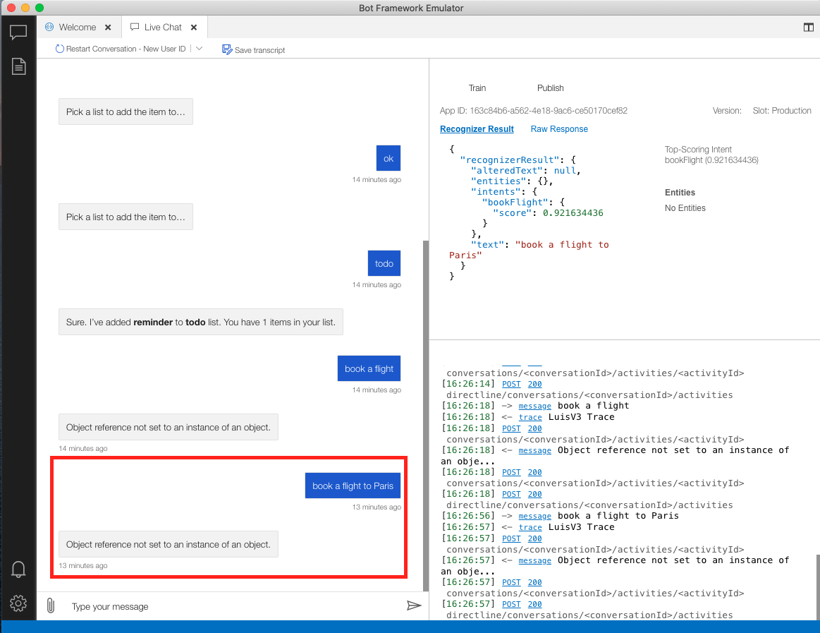 [when testing] object reference not set to an instane of an object ...