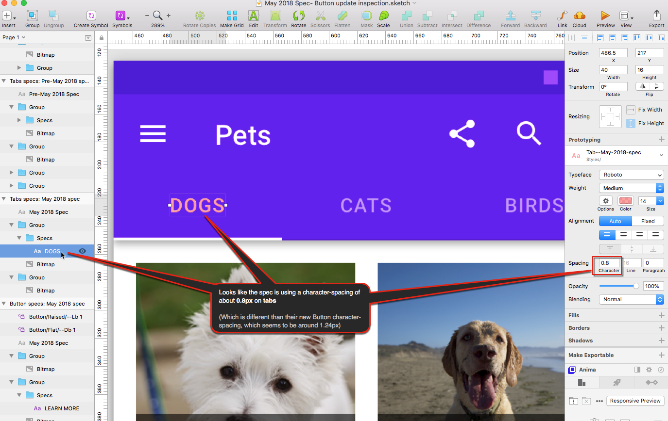 Tabs Does Not Match Spec 1 Letter Spacing 2 Icon And