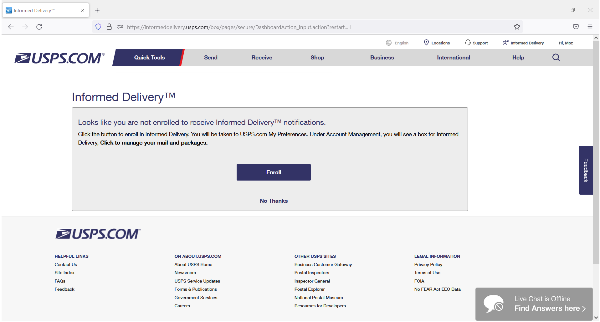 Informeddelivery usps see bug description issue 101697