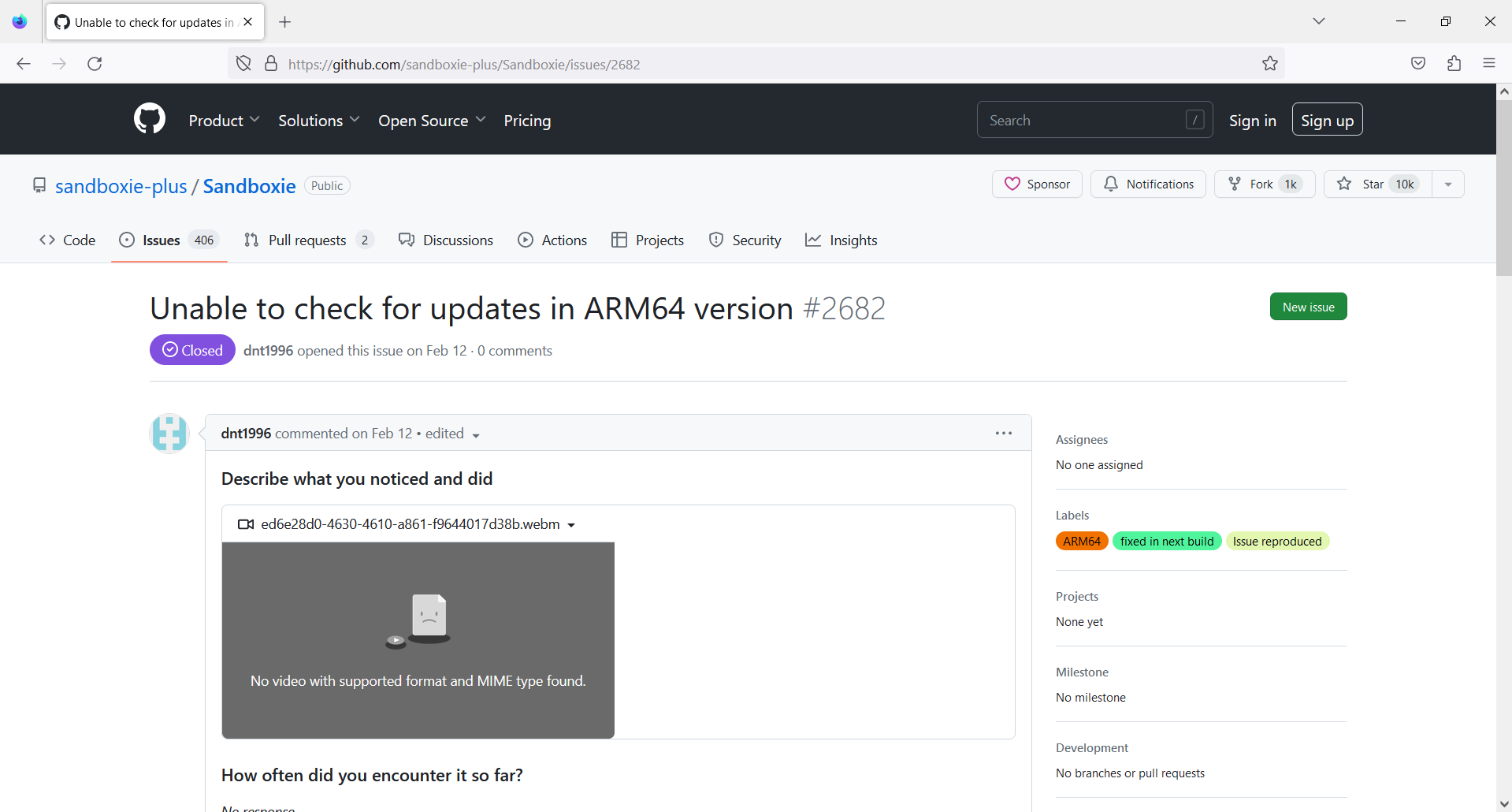 "No video with supported format and MIME type found" when