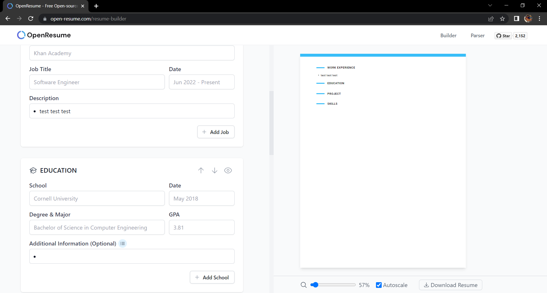 www.open-resume.com - Pressing the "Space" key in content editable ...