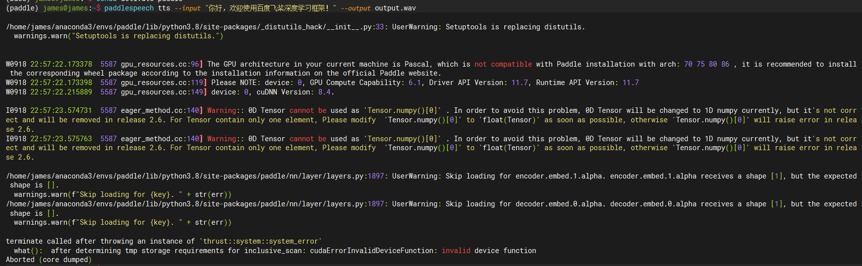 [TTS] Aborted (core dumped) after determining tmp storage requirements
