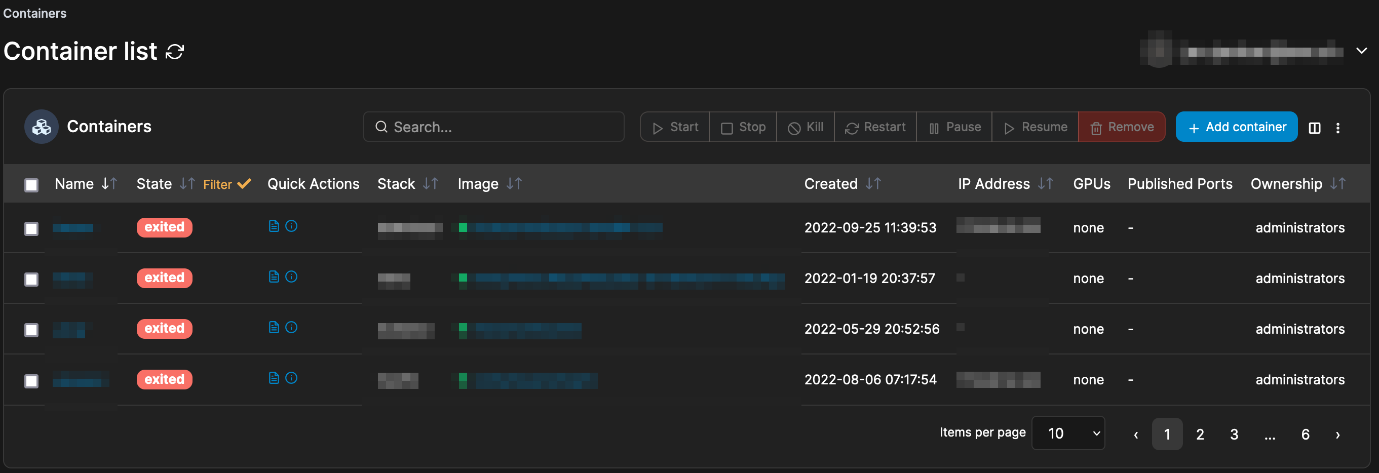 exited containers are not on dashboard as stopped · Issue 7728