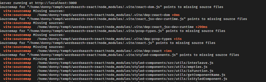 console warnings: "Sourcemap ... points to missing source files ...