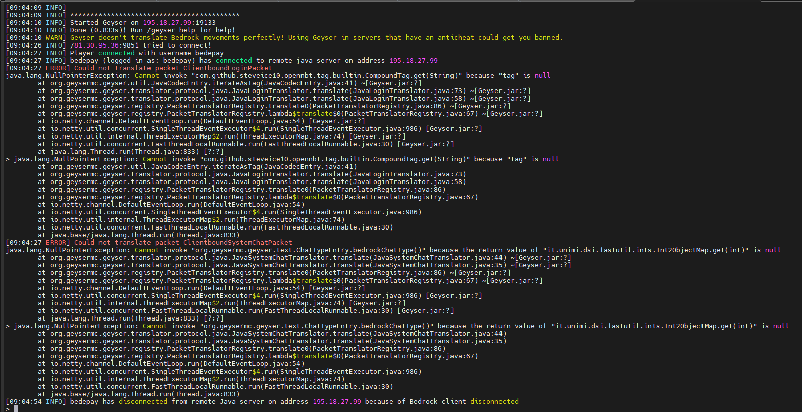 Error connecting player to server · Issue #3058 · GeyserMC/Geyser · GitHub