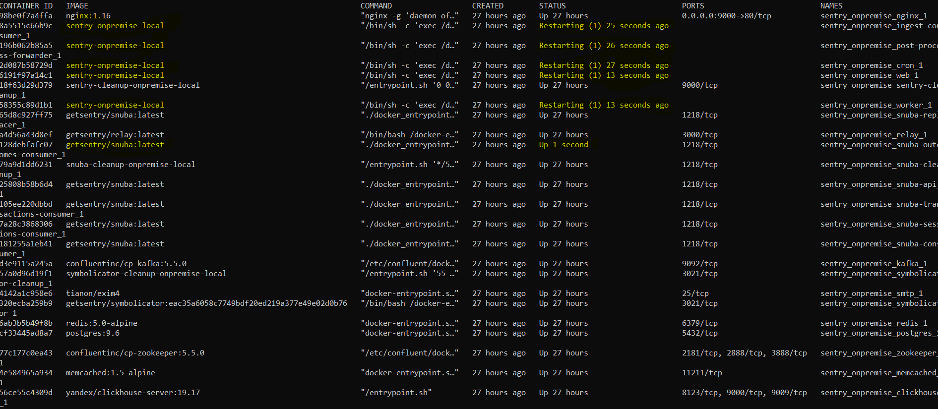 Container are not getting up · Issue #1012 · getsentry/self-hosted · GitHub