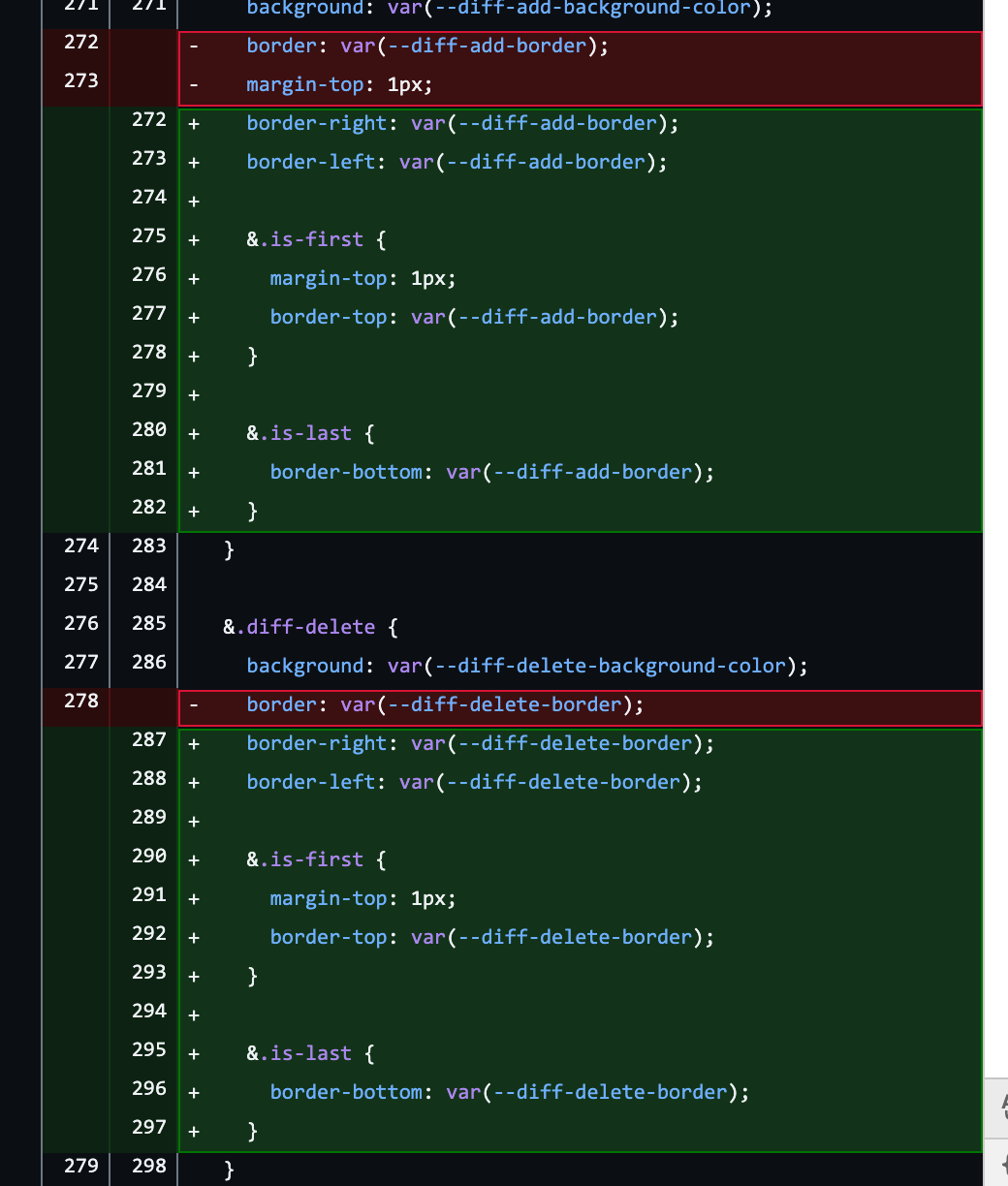 Improves added and deleted line borders for high contrast mode by tidy ...