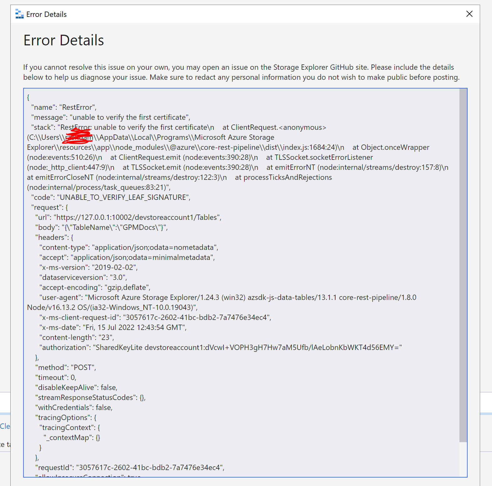 Creating table in Azurite with Azure Storage Explorer · Issue 5936