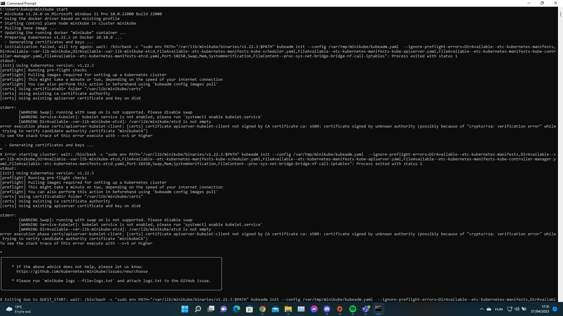 Error after minikube start · Issue #14061 · kubernetes/minikube · GitHub