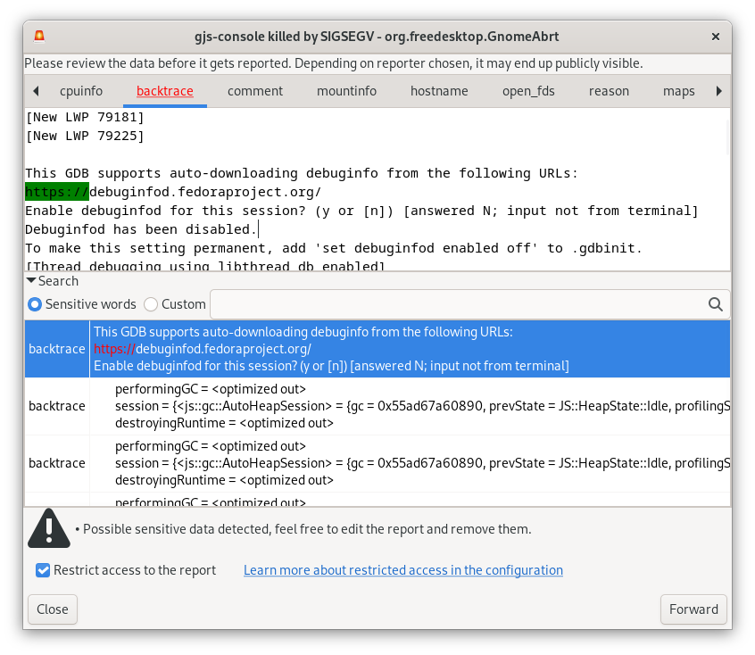 invalid sensitive data: https://debuginfod.fedoraproject.org/ · Issue ...