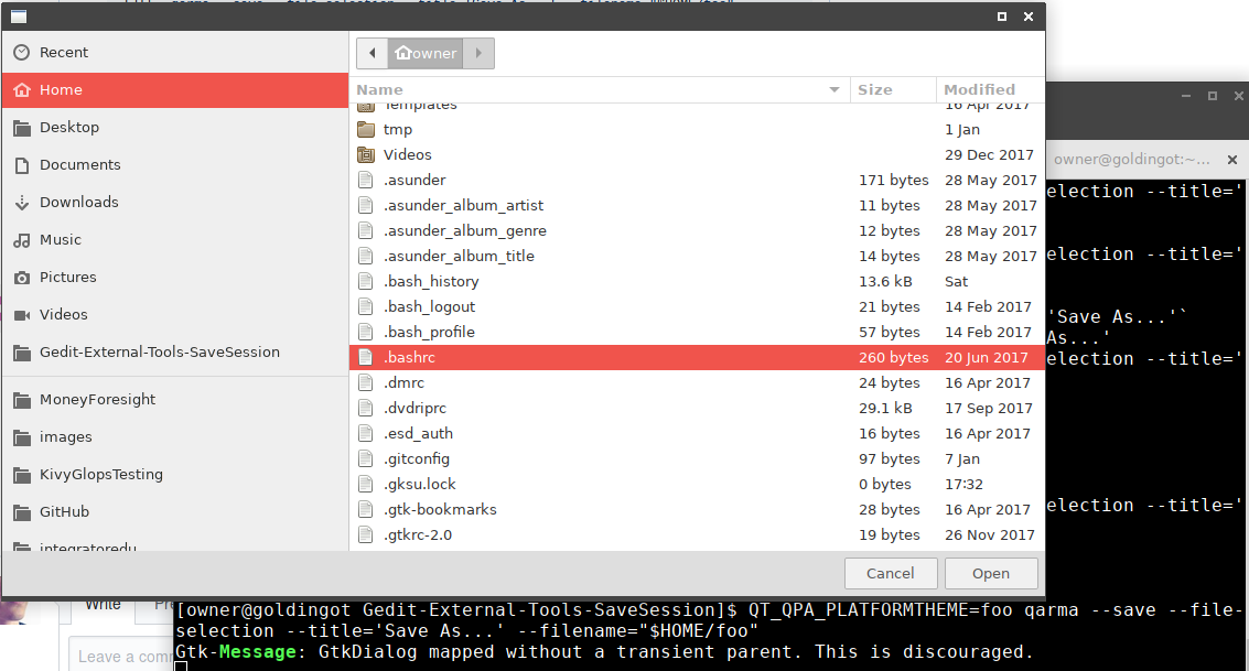 gtkdialog via qarma does not save save feature