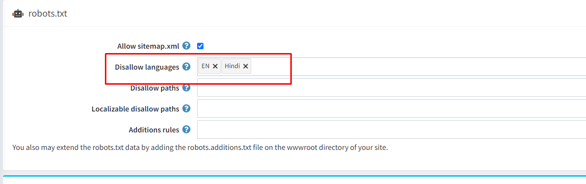 Unable To Select Two Language At The Same Time In Robots txt Disallow 