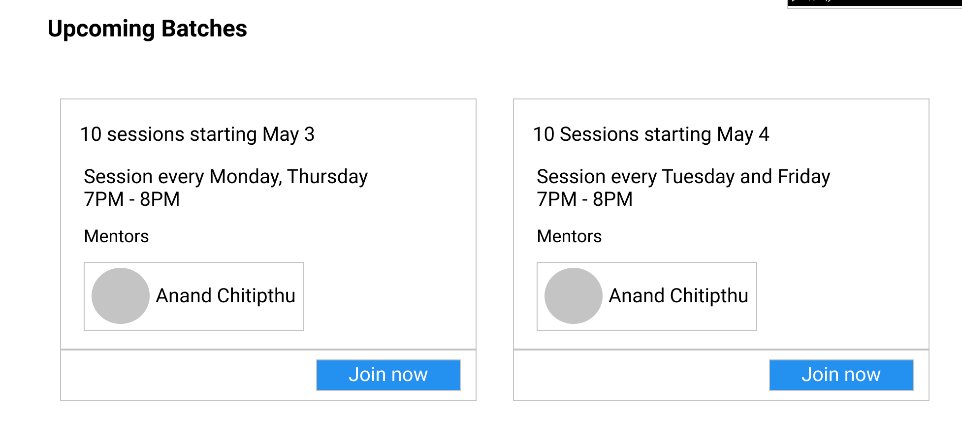New Course Page - Upcoming Batches Section for Regular User · Issue #21 ...