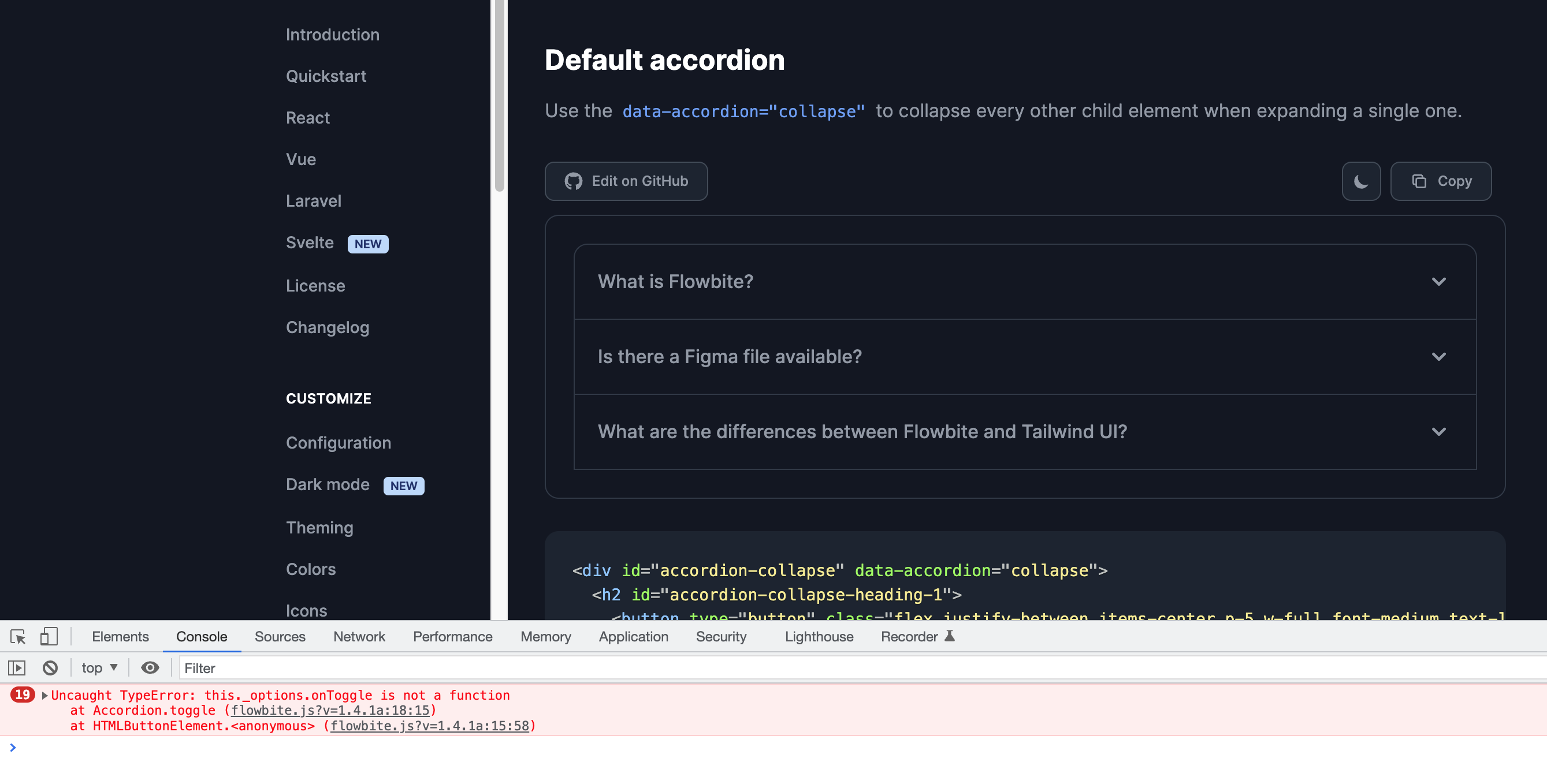 Accordion component is causing javascript error this._options.onToggle