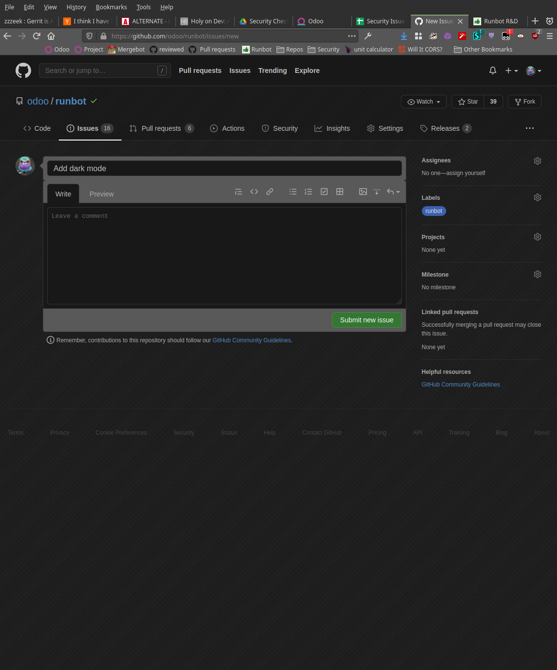 Add dark mode · Issue #438 · odoo/runbot · GitHub
