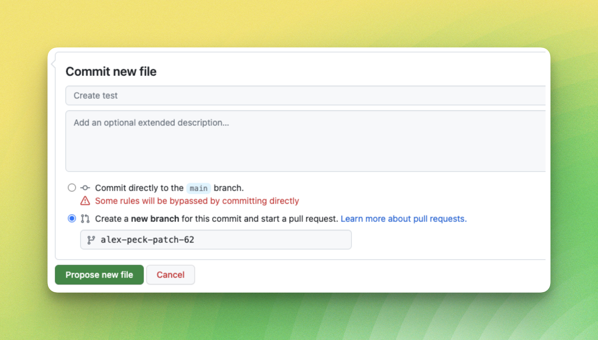 Screenshot of bypassing rules in a PR>