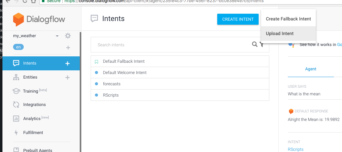 dialogflow tutorial: create fulfillment webhook using... GitHub - marvinh/DialogFlowWithR: Using R with node js and dialog flow demo